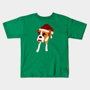 Boxer in Santa Hat Kids T-Shirt